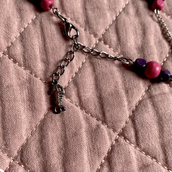 CREATION Asymmetric short necklace Tile & feather beads Purple Pink - Picture 6 of 6